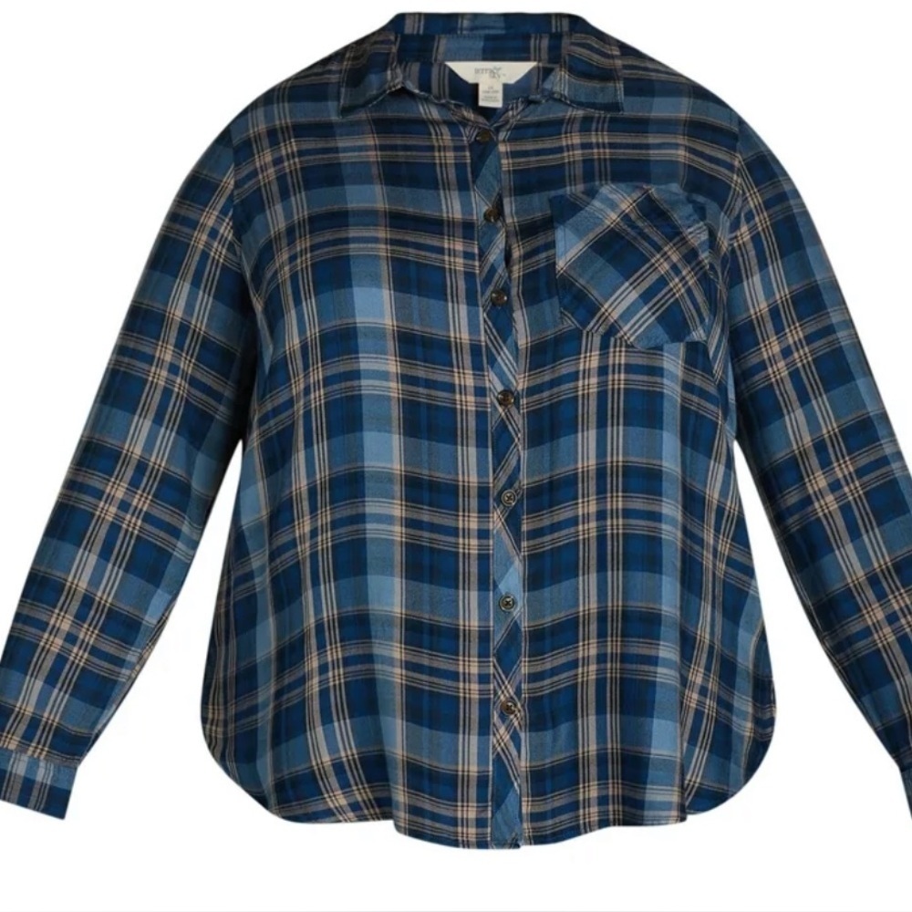 NWT Terra & Sky Women's Plus Plaid Button-Down Shirt, Size 3X